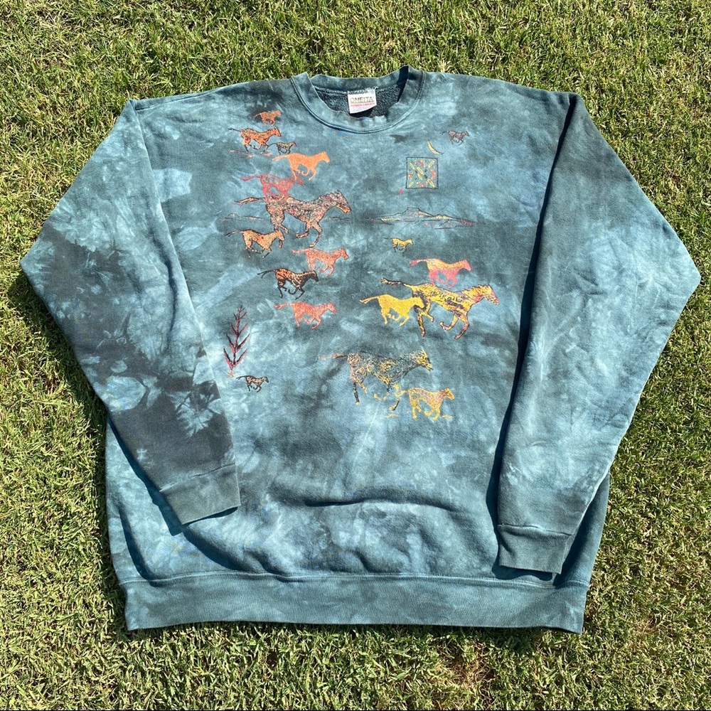 Vintage 80’s-90’s tie die horse art work crewneck